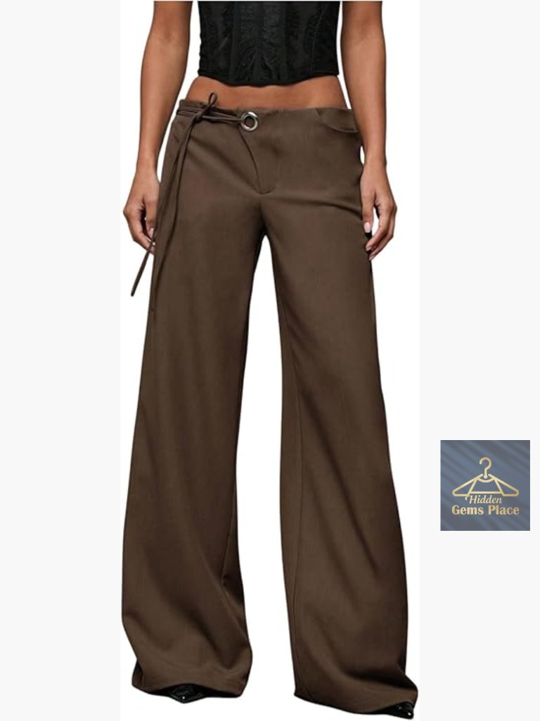 Low Rise Wide Leg Dress Pants Work Slacks Business Casual Trousers